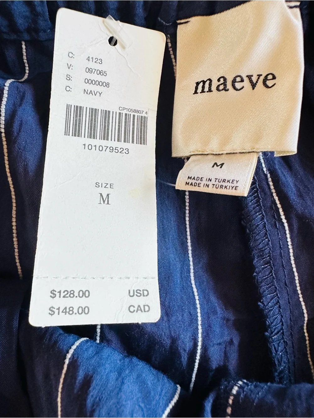 Maeve Navy and White Striped Wide-Leg Pants